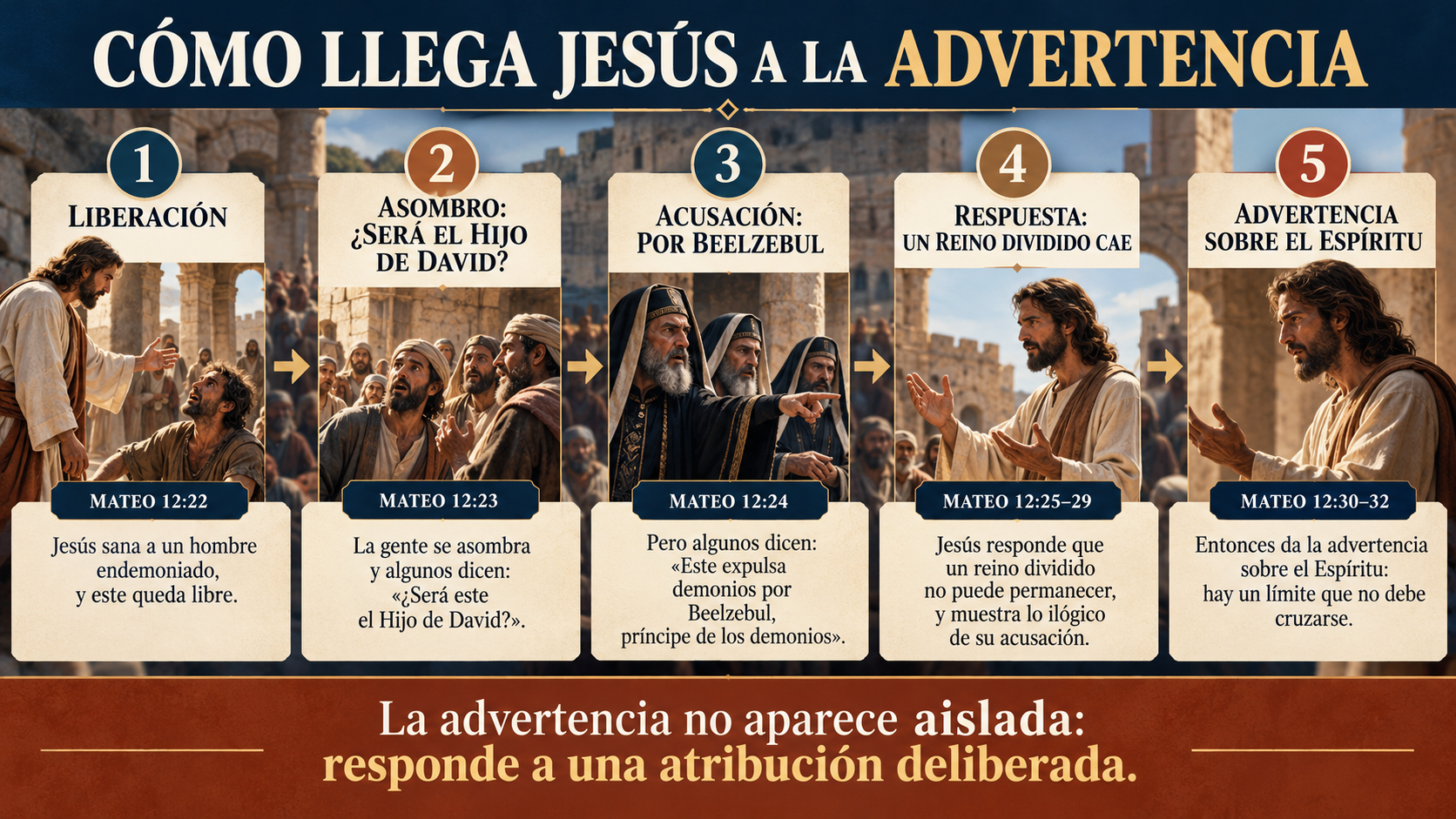 Cinco pasos desde la liberación de un hombre hasta la advertencia de Jesús en Mateo 12