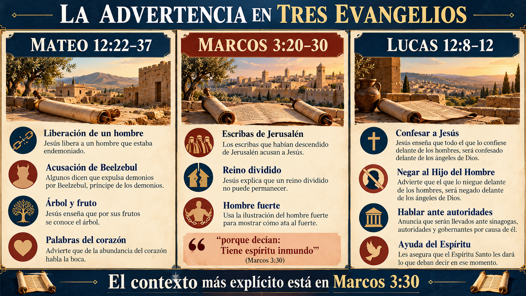 Comparación de la advertencia sobre la blasfemia contra el Espíritu Santo en Mateo 12, Marcos 3 y Lucas 12