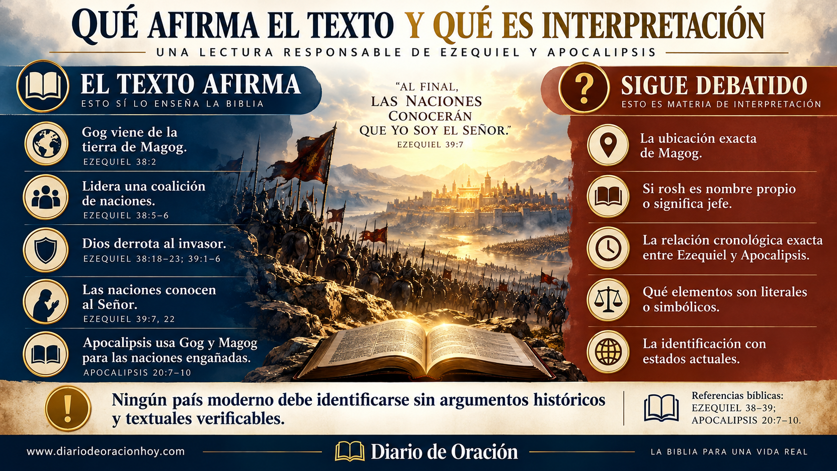 Cuadro que diferencia afirmaciones bíblicas sobre Gog y Magog de interpretaciones debatidas