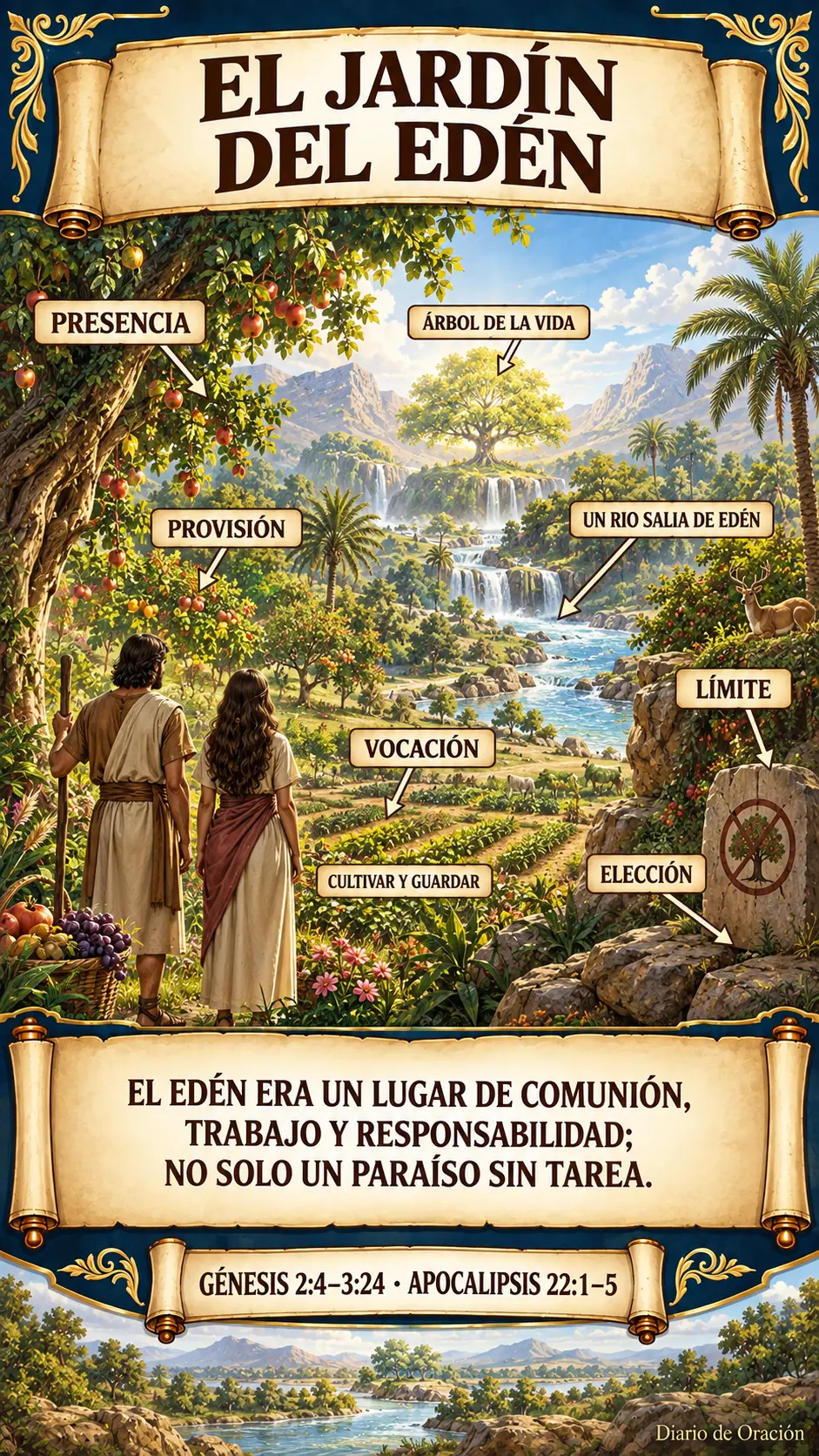 Infografía de Diario de Oración: Cinco dimensiones del Edén