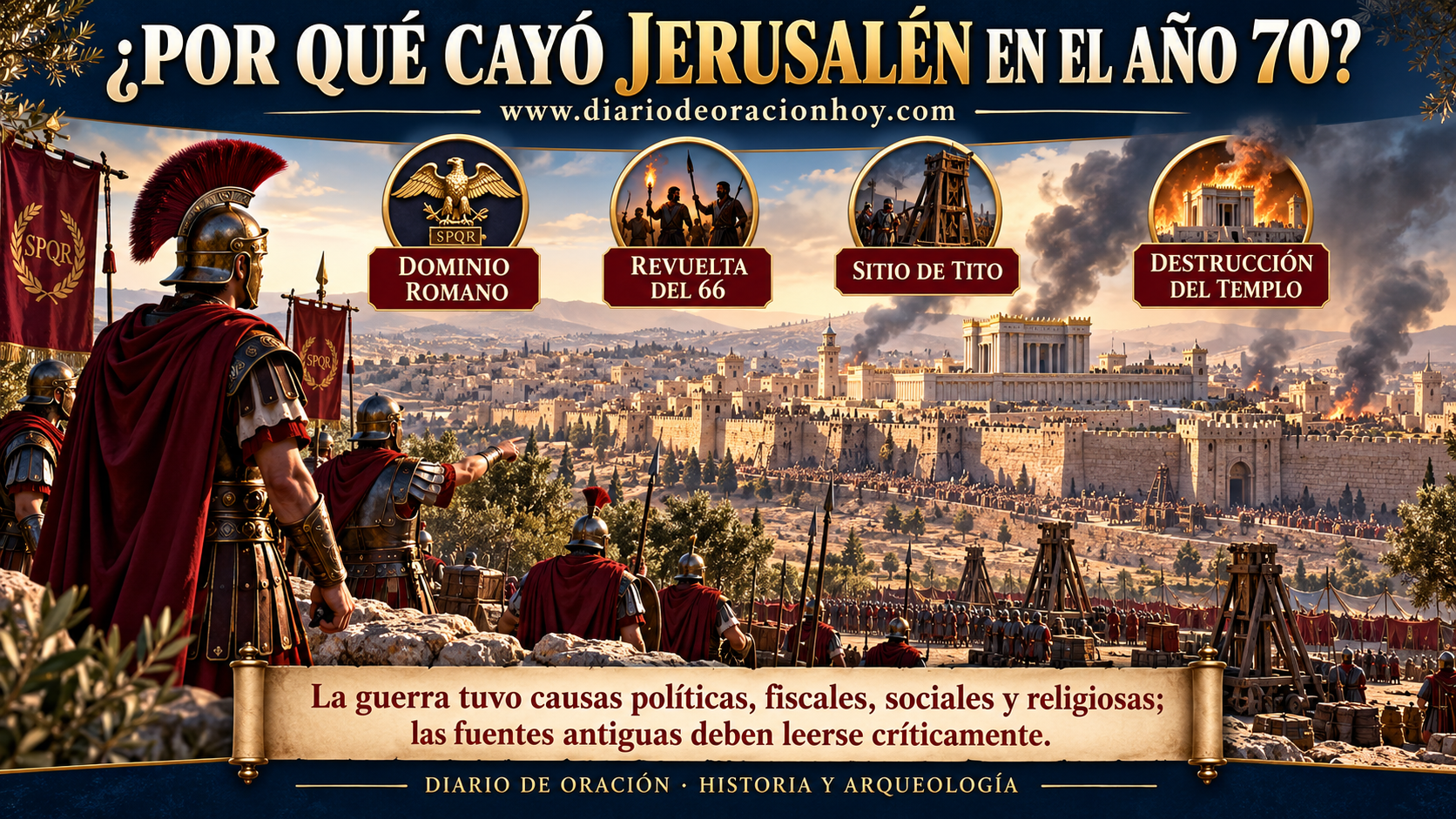 Reconstrucción editorial del sitio romano de Jerusalén y del segundo templo en el año 70
