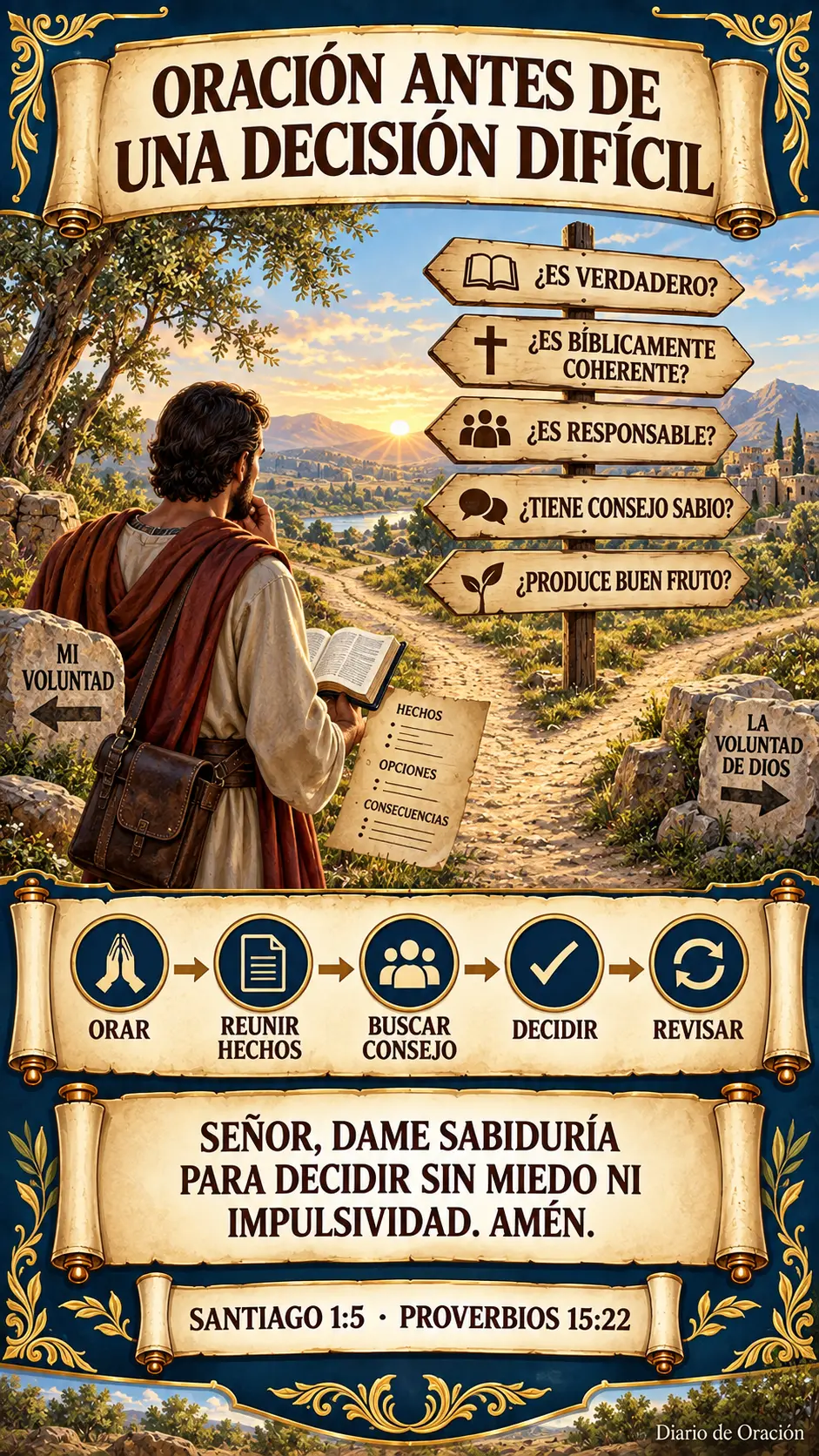 Infografía de Diario de Oración: Cinco filtros para una decisión difícil