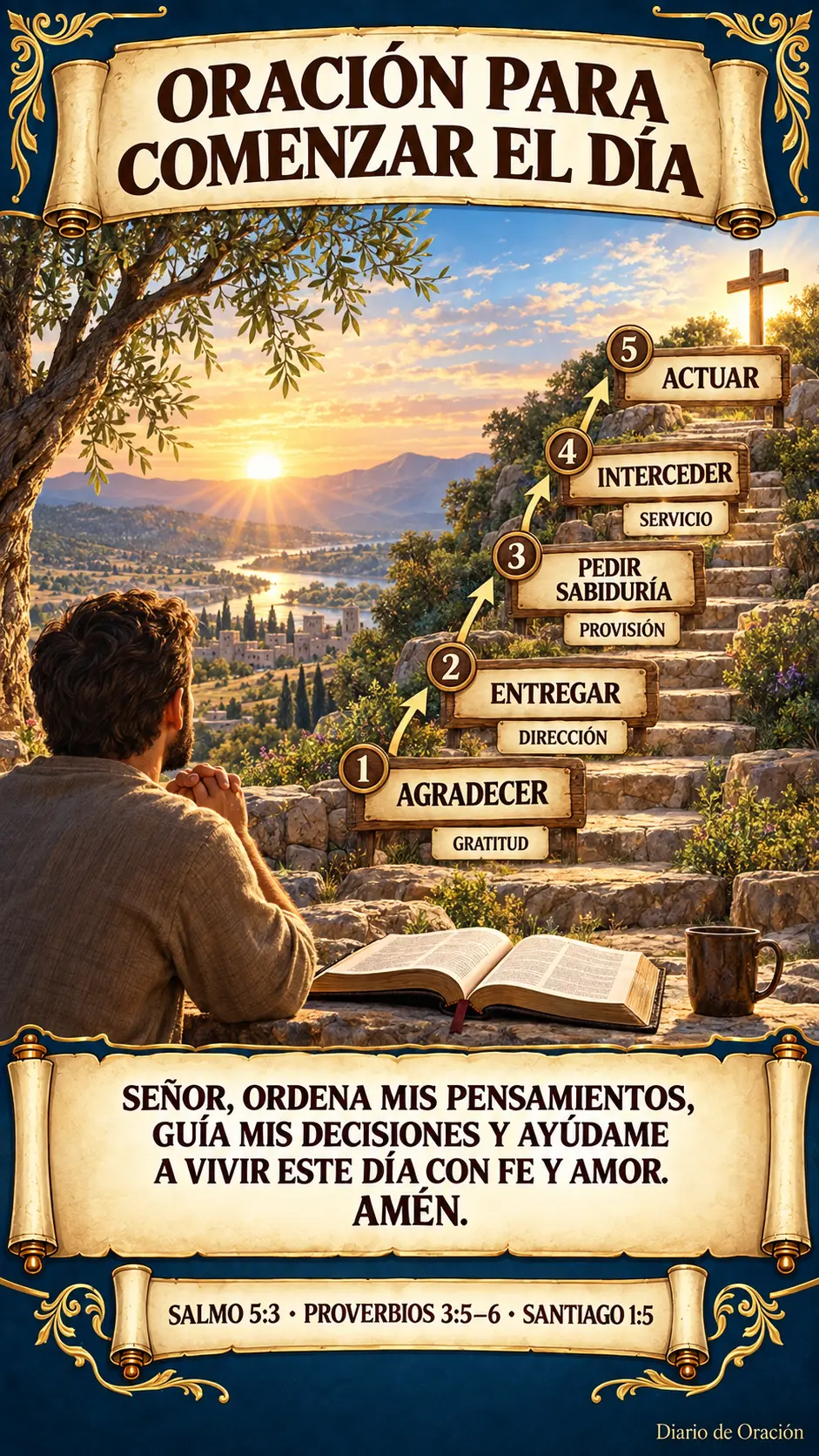 Infografía de Diario de Oración: Una oración de la mañana en cinco movimientos