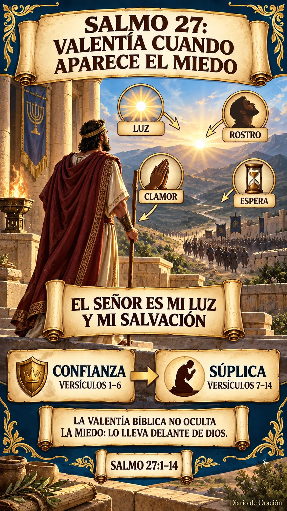 Infografía de Diario de Oración: El Salmo 27 no oculta el miedo: lo reordena