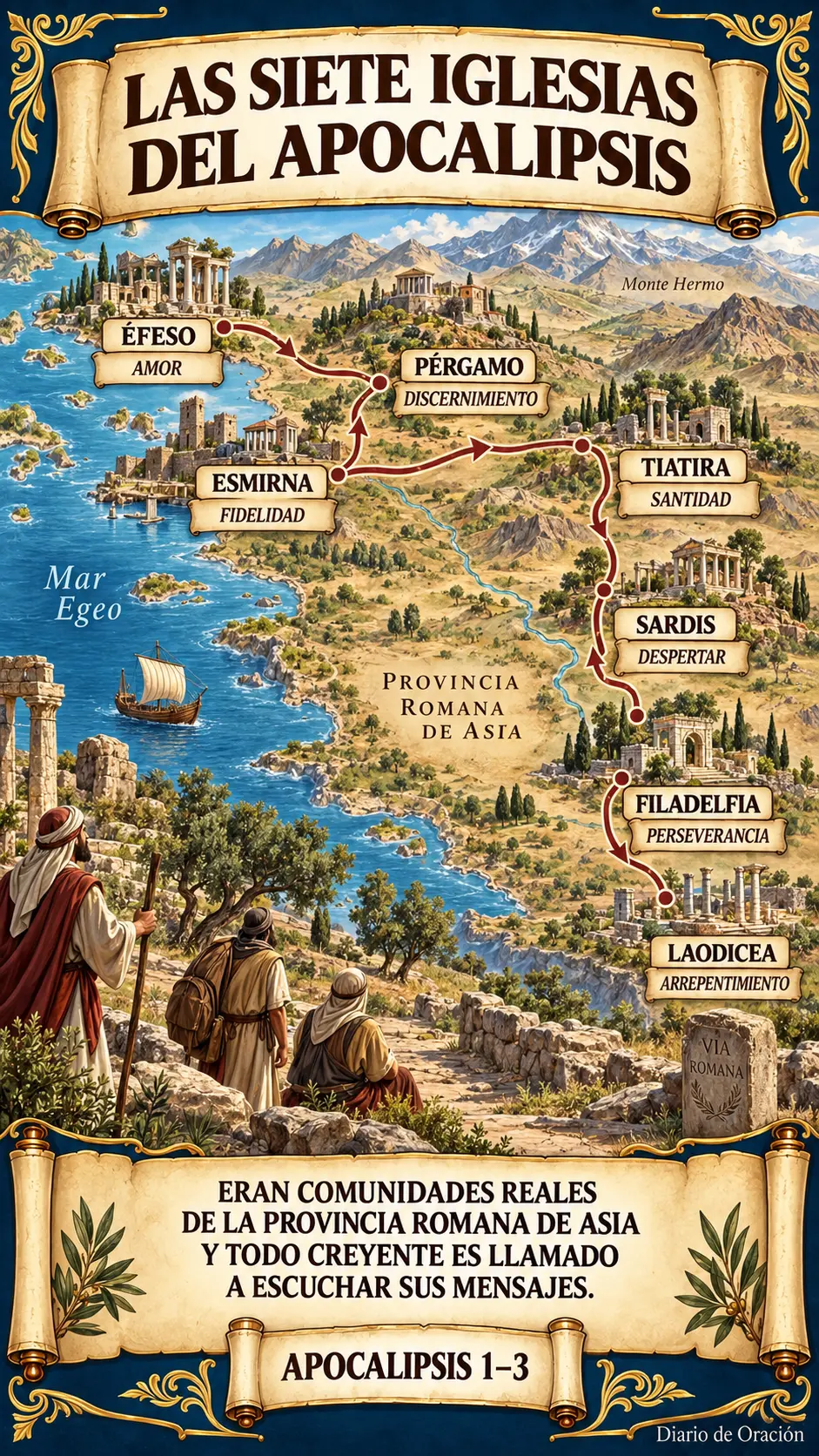 Infografía de Diario de Oración: El recorrido de las siete iglesias