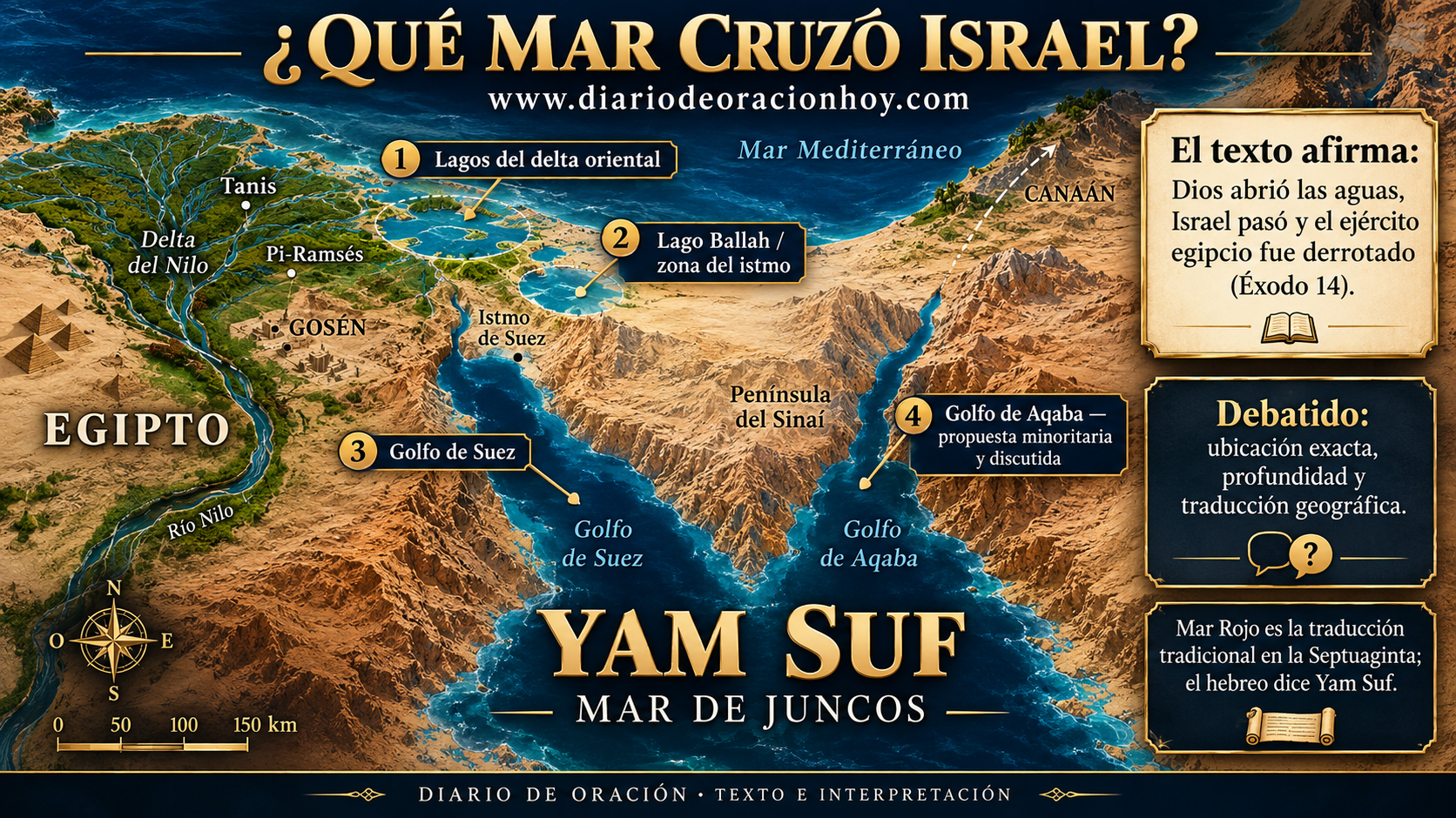 Mapa de las principales propuestas para identificar Yam Suf o mar de juncos