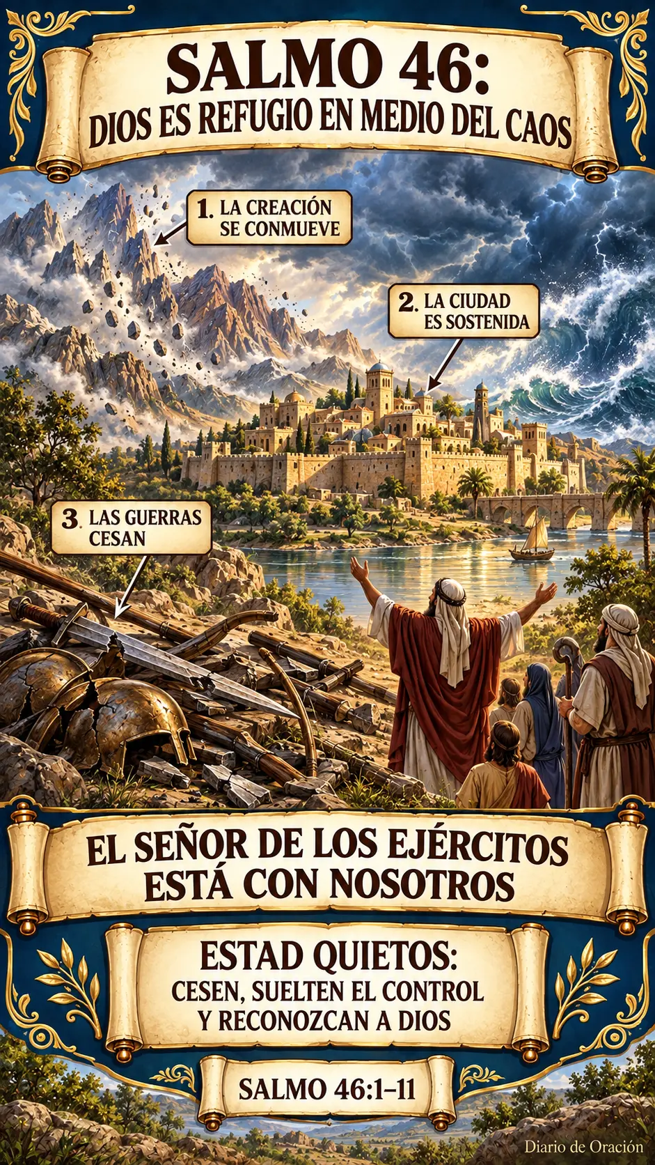 Infografía de Diario de Oración: Tres escenas, una misma certeza